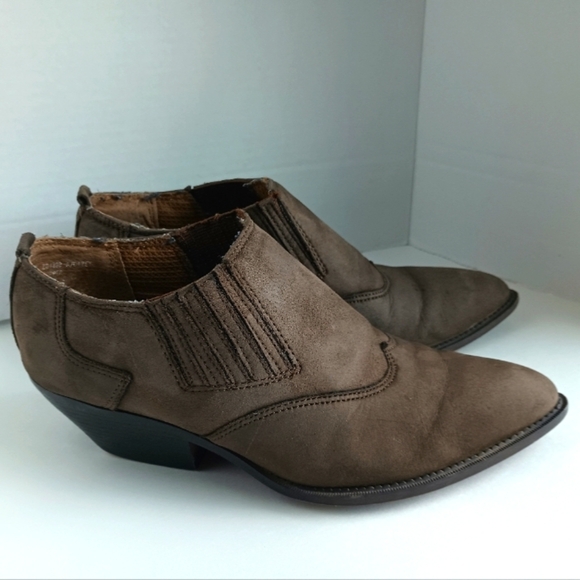 Zodiac Shoes - Zodiac Womens 7 Suede Ankle Boot Bootie Brown Leather Pointed Toe Western Stitch